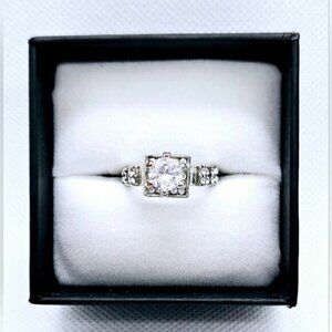 CZ Solitaire Ring Silver Tone Engagement Style Size 6.5 Classic